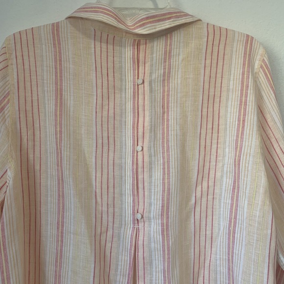 Chicos 100% Linen No Iron Striped Button Up Shirt Womens Size 2 Large - Picture 3 of 8